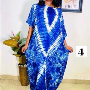 Nigerian Tie Dye Adire Silk Bubu Kaftan Dress